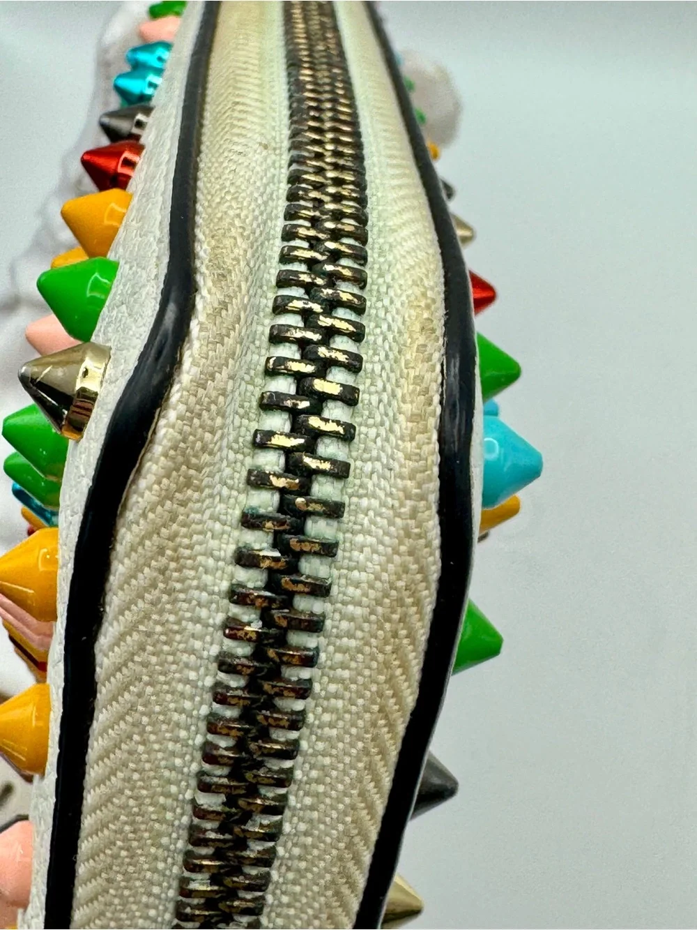 Christian Louboutin Panettone White Leather Multicolor Studded Clutch